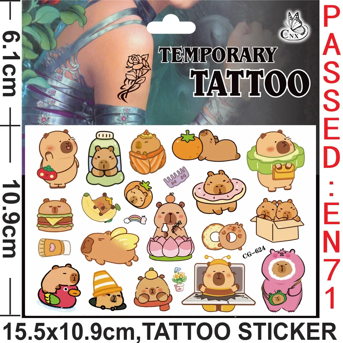 Capybara Tattoo Stickers Waterproof Cute Sticker Anime Birthday Party Supplies Decoration for Kids Reward Toy Christmas Gift