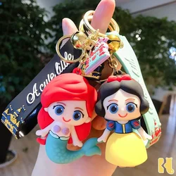 Cartoon Disney Princess Pendant Keychain Lovely 3D Belle Snow White Ariel Silicone Keyring Keys Holder Gifts for Women Girls Fan