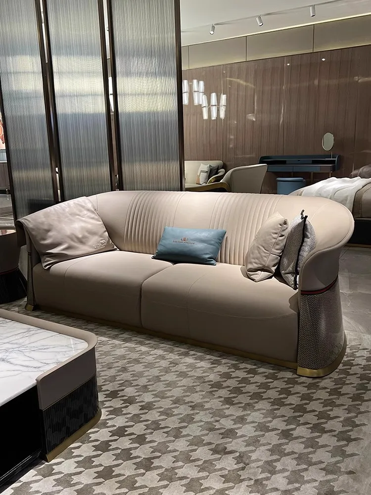 Hong Kong-style luxury leather sofa 2023 new simple villa Italian master designed the whole set of combined furniture.