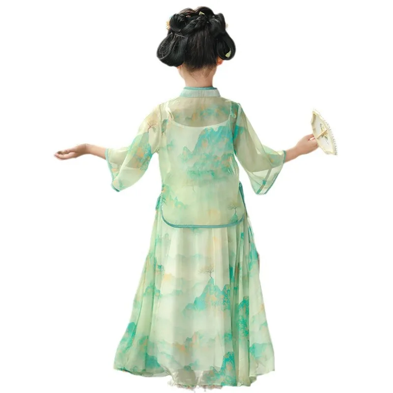 Summer Dress 2024 New Chinese Style Little Girl Hanfu Suit Skirt