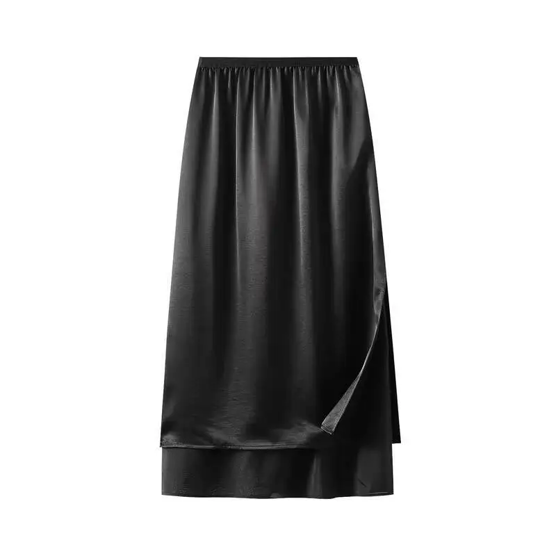 

Модная элегантная искусственная двухсекционная атласная юбка-миди для женщин, лето 202, офисная женская повседневная однотонная юбка трапециевидной формы Faldas