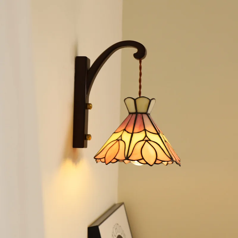 

French Vintage Retro Creative Flower Glass wall Lights Indoor Aisle Corridor Hallway Stairs Bedroom Dining Room Lighting Fixture