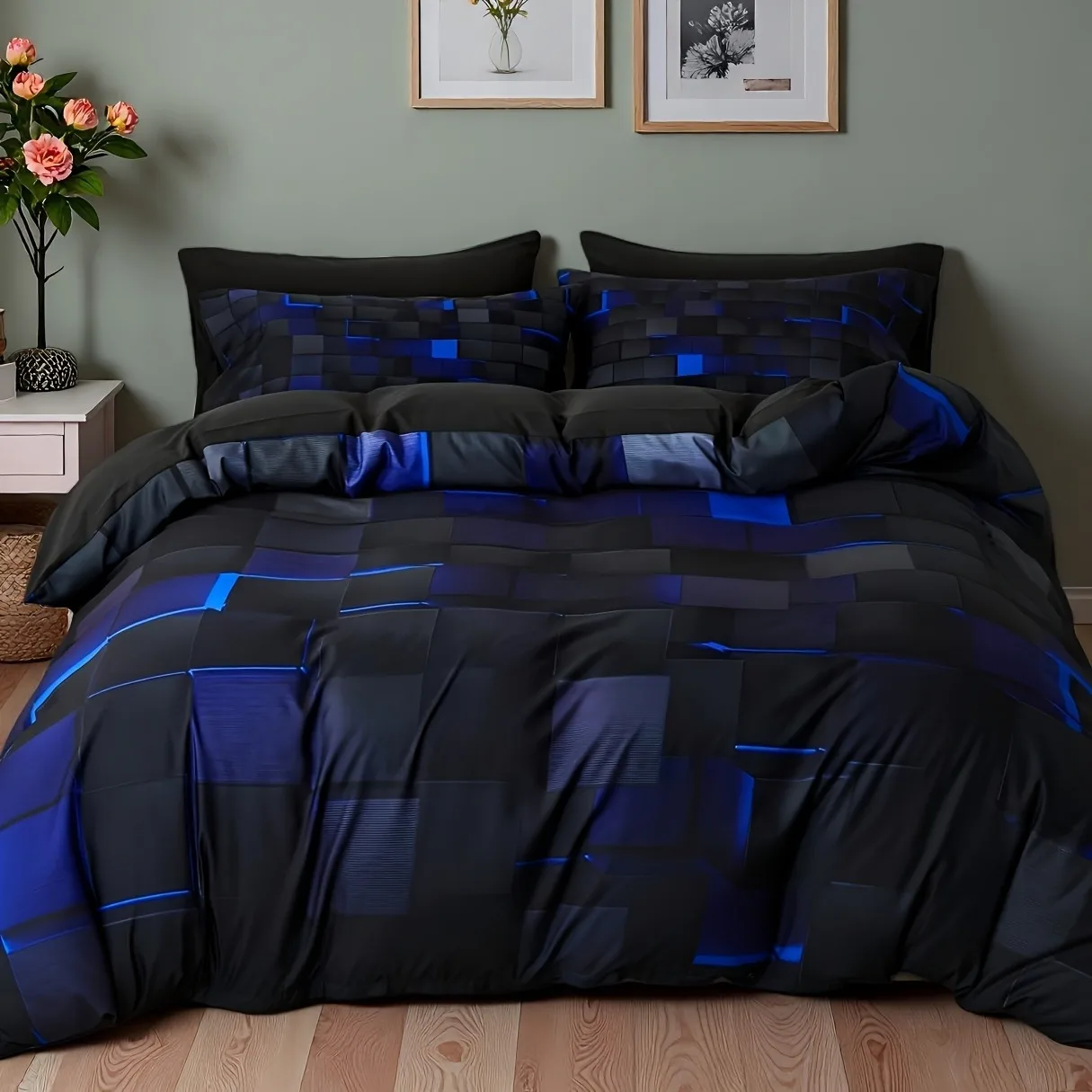 Cool Tech Gamer Duvet Cover Set Futuristic Digital Print Bedding Set Soft Quilt Cover with Pillow Shams