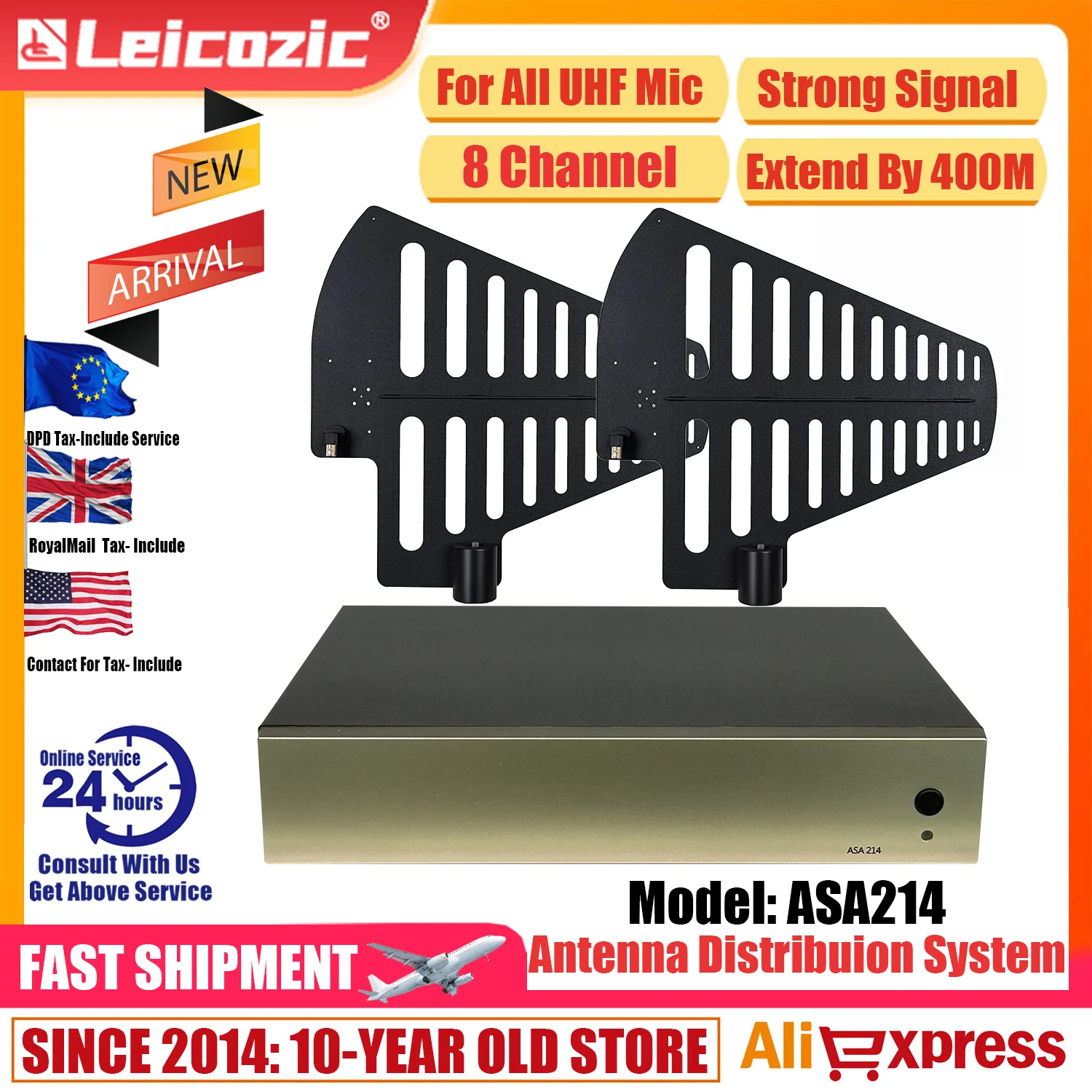 Leicozic ASA214 8 قنوات UHF Distribuidor De Antena RF الفاصل نظام توزيع هوائي المتتالي للميكروفون اللاسلكي