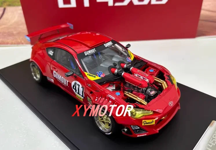 JDM 1:18 para GT4586 totalmente abierto motor totalmente independiente aleación Diecast modelo coche juguetes regalos de cumpleaños Hobby colección de exhibición rojo