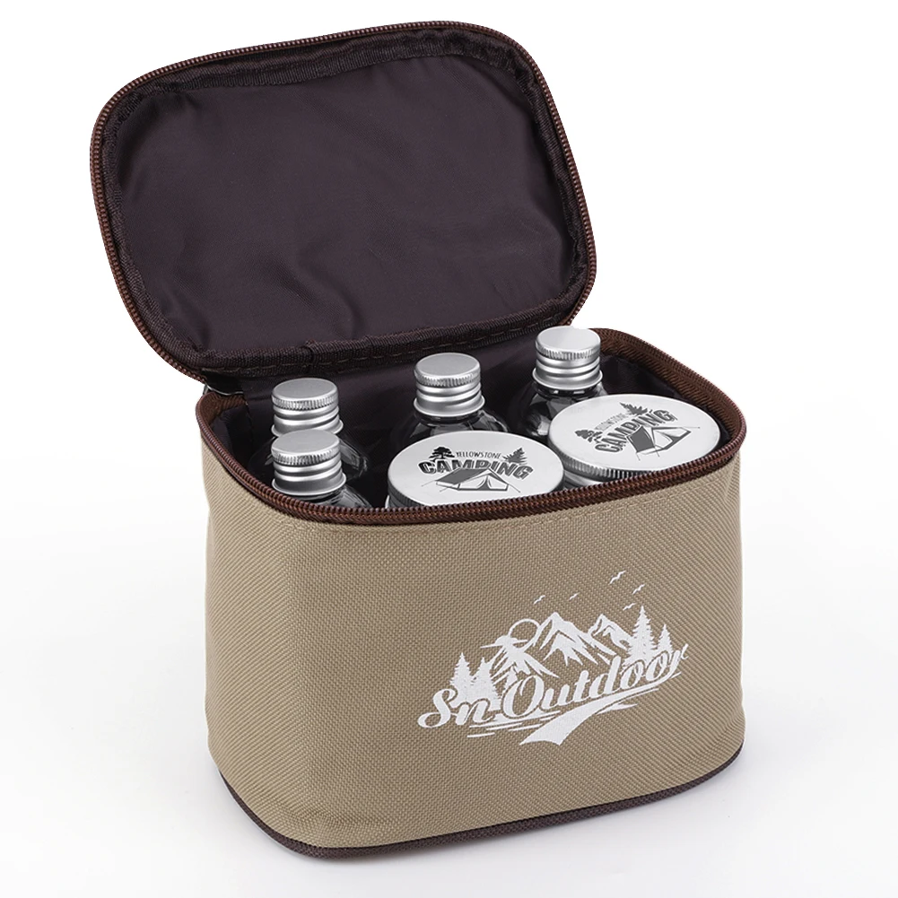 8 قطع من حاويات التوابل مع حقيبة سفر، مجموعة زجاجات توابل خارجية، مجموعة برطمانات تخزين توابل الفلفل المحمولة للتخييم في الهواء الطلق والشواء