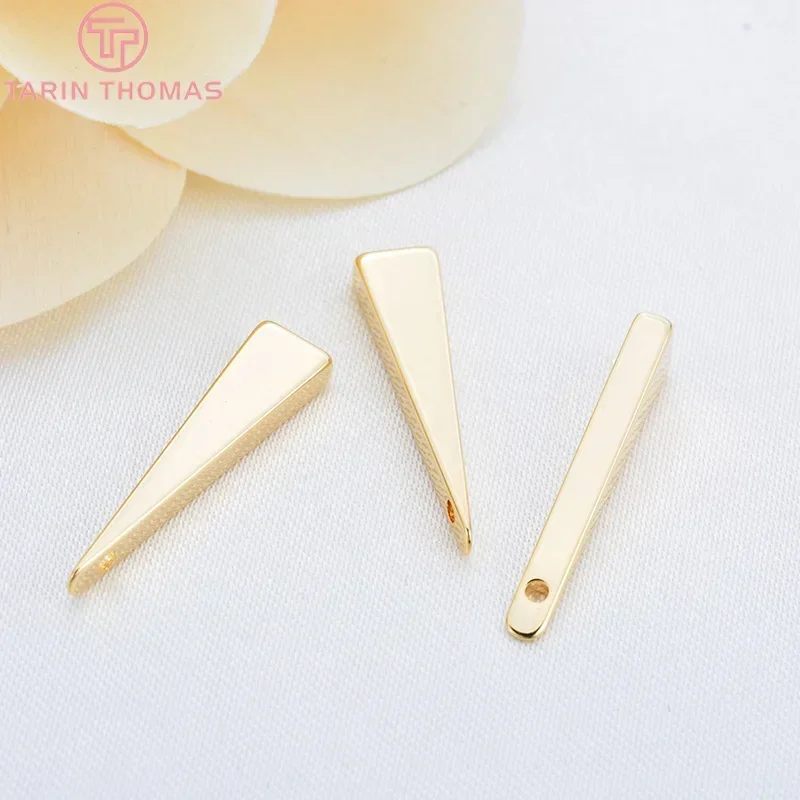 （114）10PCS 5x22MM Hole 1MM 24K Gold Color Plated Brass Triangle  Charms Pendants High Quality Diy Jewelry Accessories image 4