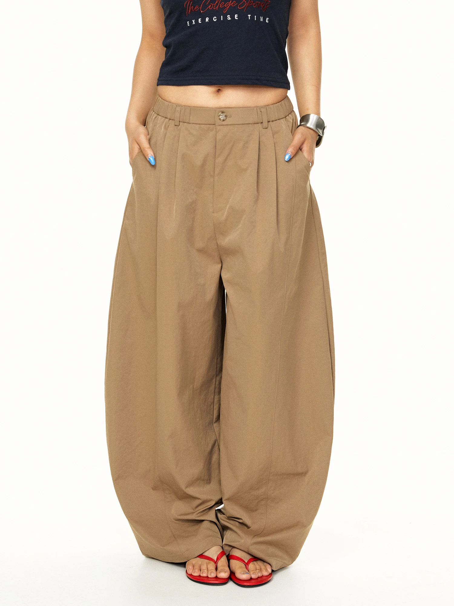 Blackbb Vintage Washed Bell Bottom Casual Pants Summer American Loose All-Match Straight Wide Leg  Shape Knife  Pants