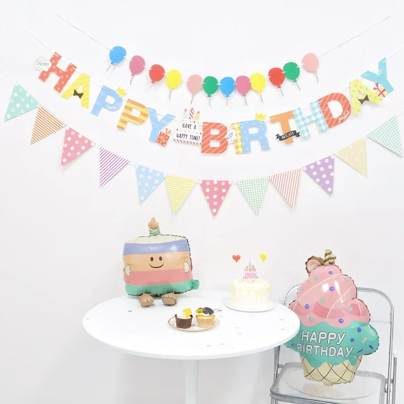 الملونة الأبجدية الرايات زينة حفلة عيد ميلاد سعيد احتفالي جارلاند اللافتات الاحتفال خلفية كابينة تصوير ديكور جديد