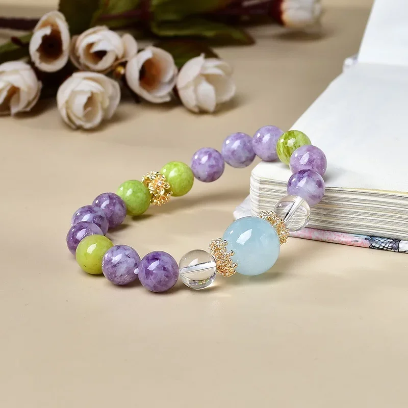 

Natural Grandmother Crystal Green Milk Cover Aquamarine Bracelet Women's Light Luxury Fashion Lucky Bracelet