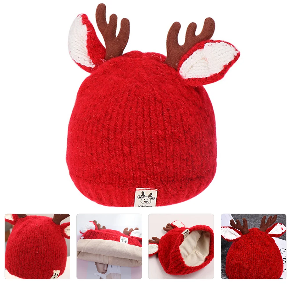 

1pc Baby Knitted Winter Antler Style Warm Woolen Yarn Hat For Kids Durable Soft Healthy Environmentally Friendly Children'S