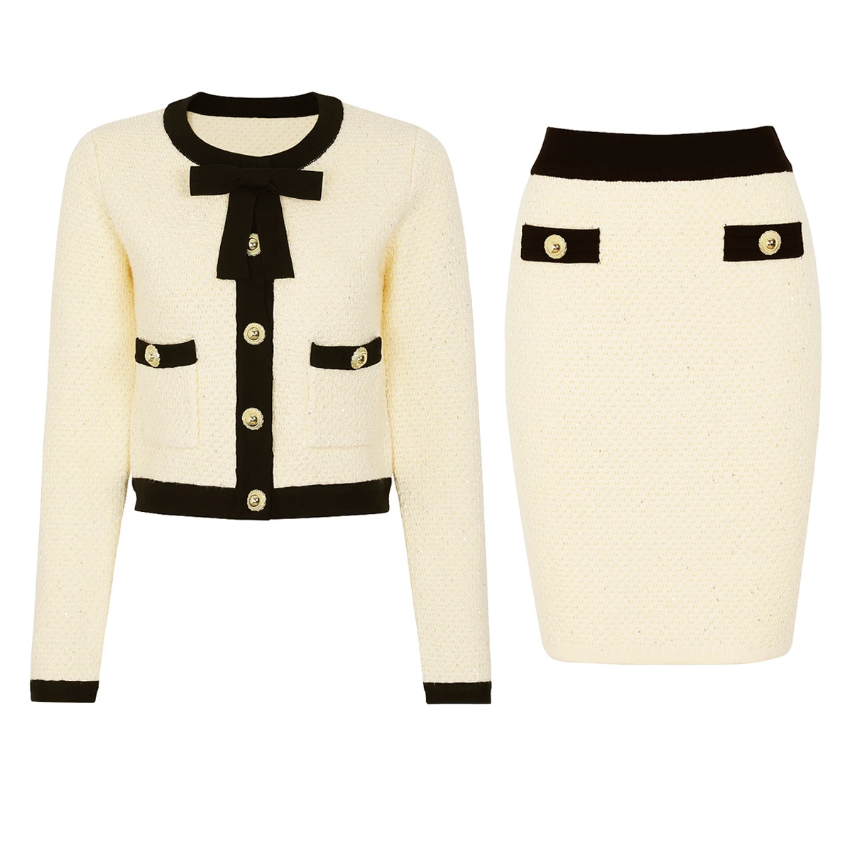 

Высококачественный осенне-зимний новый модный эластичный вязаный женский кардиган с бантом + короткая юбка, женский комплект