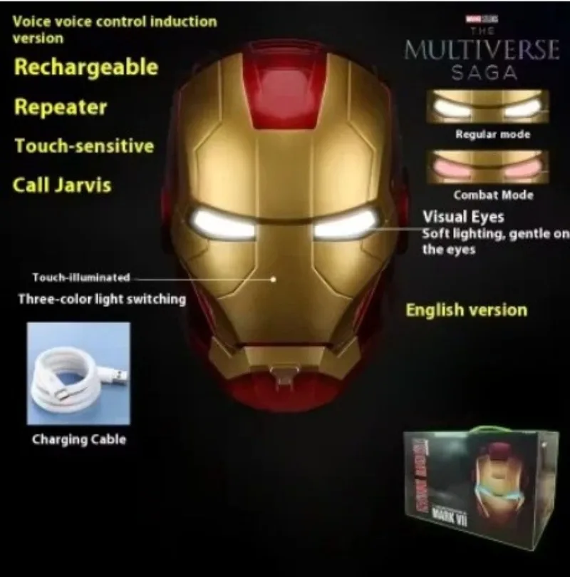 Iron Man Helm MK5 Jarvis Helm mit Beleuchtung, manuelles Öffnen/Schließen, tragbare coole Cosplay-Maske für Kinderspielzeug