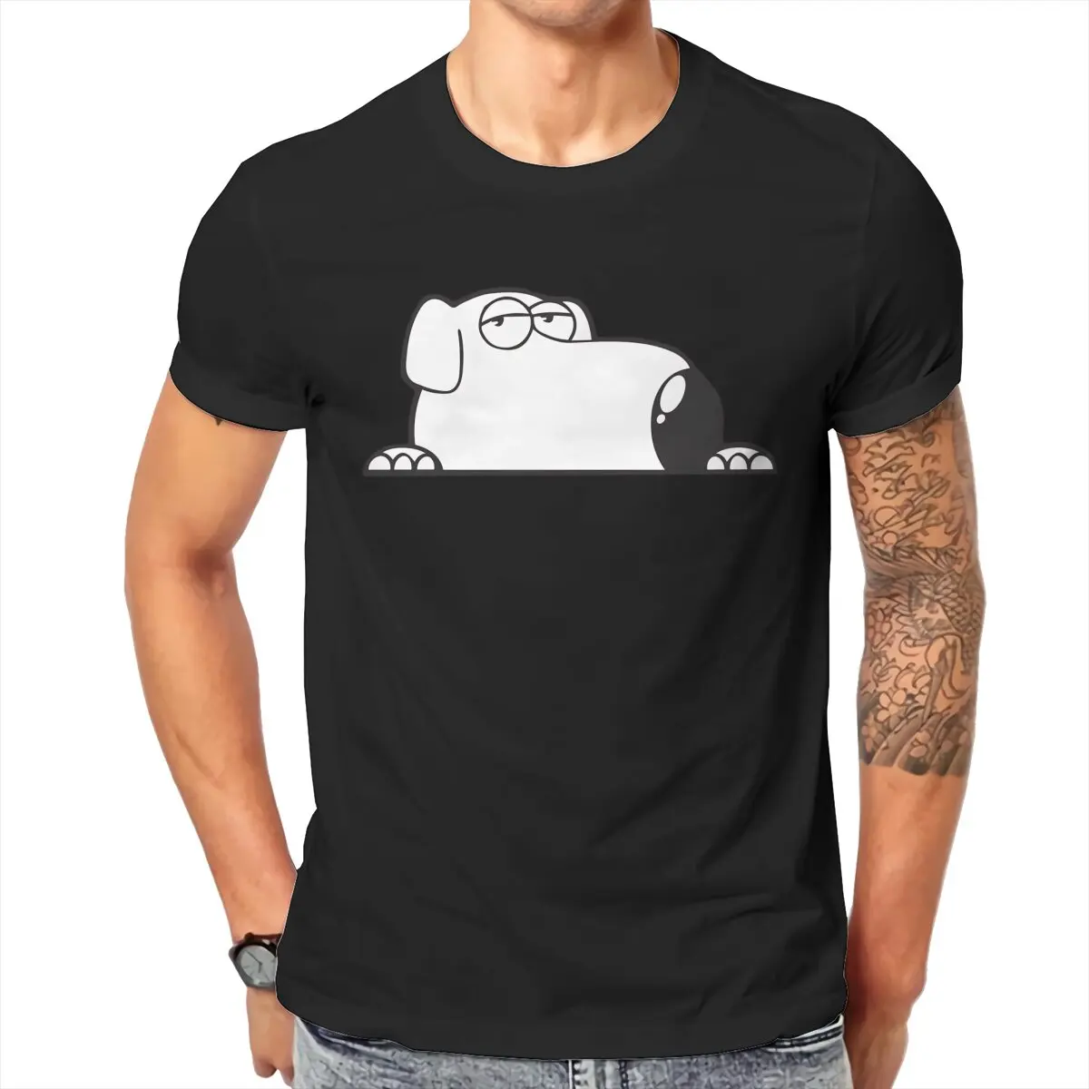 Men Brian Dog Peeker Cartoon Funny Classic T-Shirt Cool Style Family Guy Hipster Ofertas O Neck Graphic Tshirt