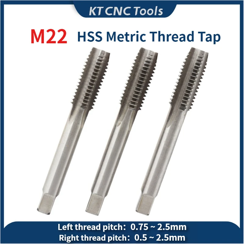 HSS Metric thread tap M22 Right hand Fine screw straight flute taps left machine tap M22X2 M22x1.5 M22x1.25 M22x1 M22x0.75 x0.5