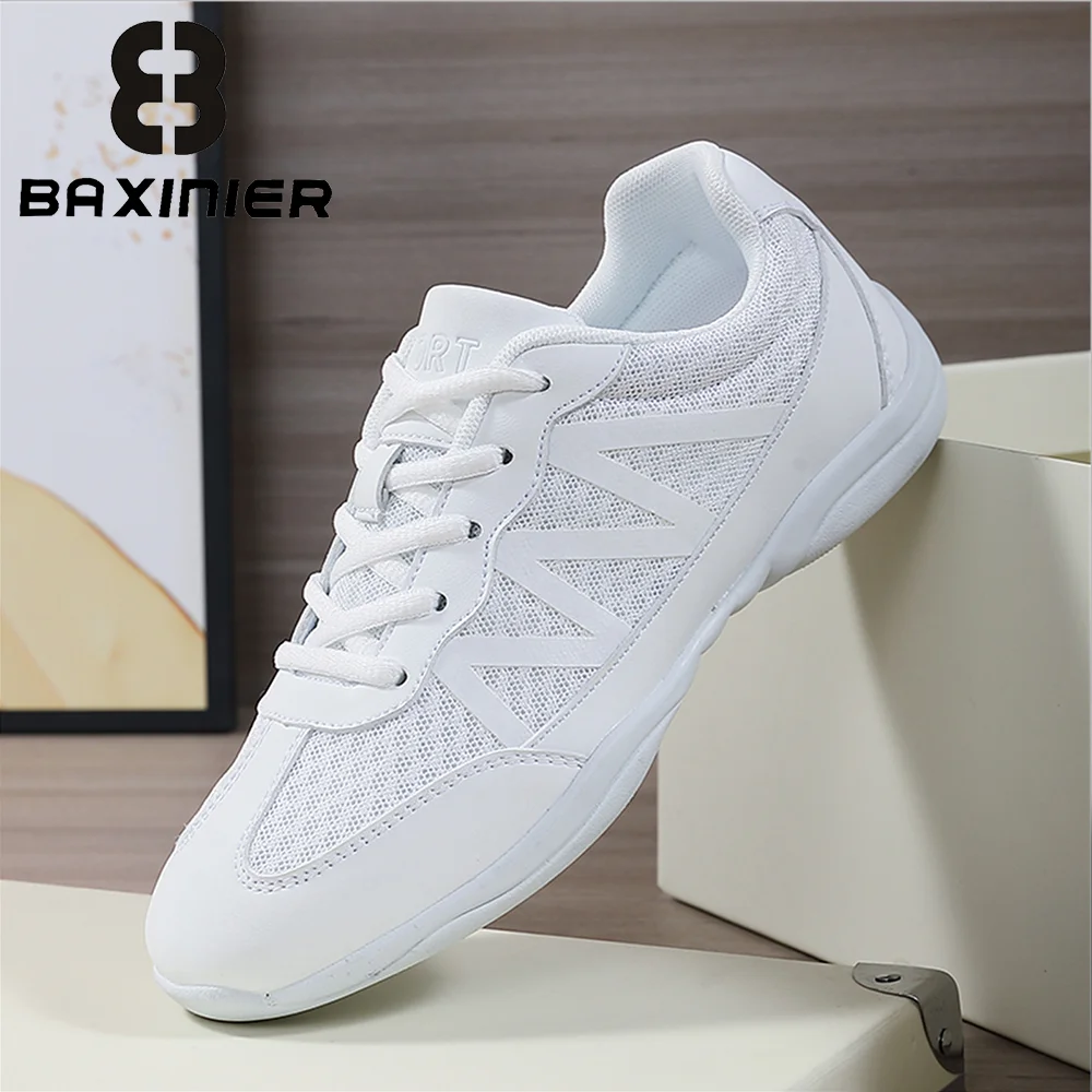

BAXINIER Girls White Cheer Shoes Breathable Training Dance Tennis Lightweight Youth Competition Sneakers for School Team