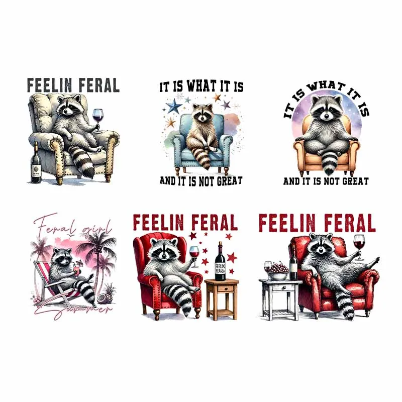 Cool Raccoon DTF Transfer Sticker For Clothing Cartoon Cute Custom Iron On Heat Transfer Animals Patch DIY Fashion Unique