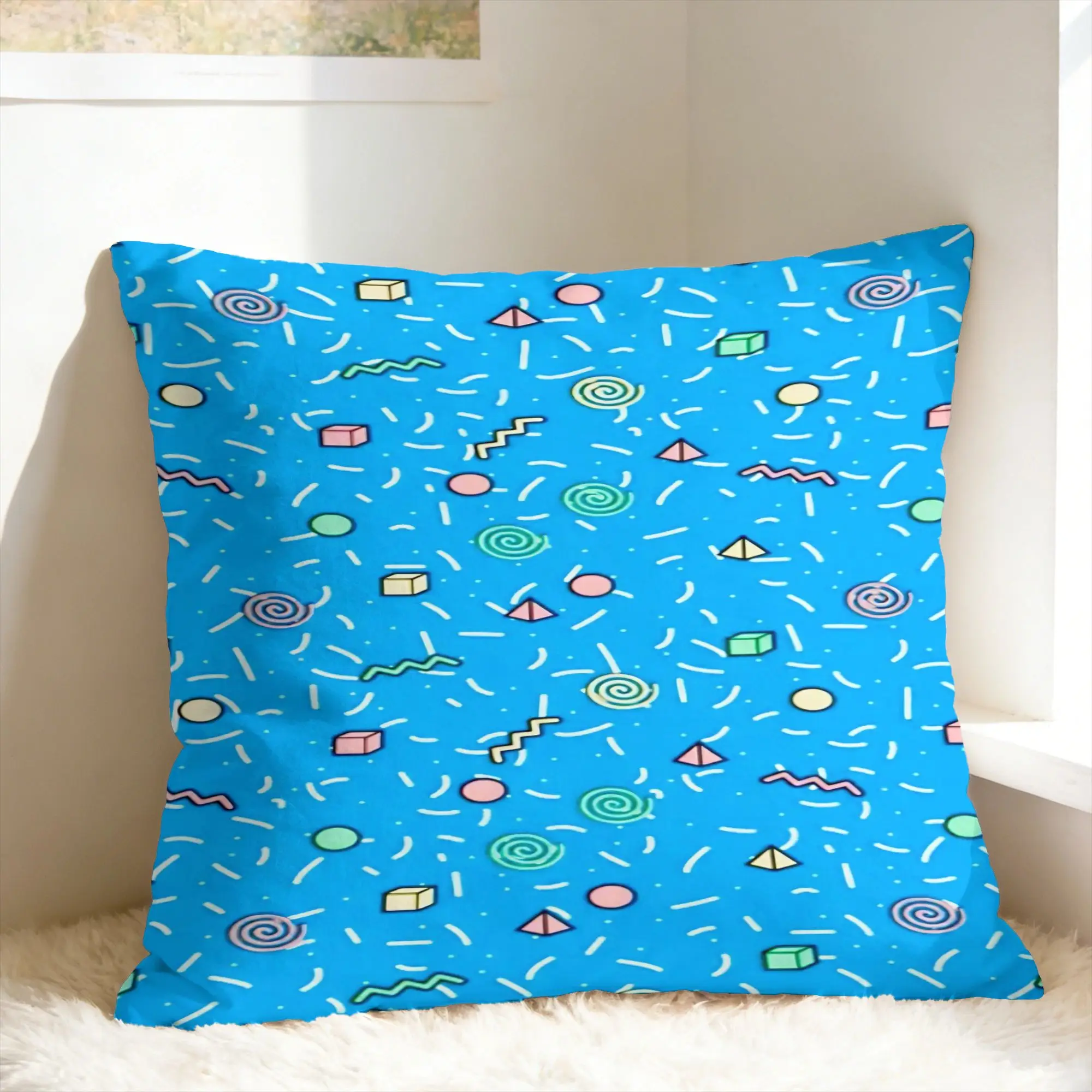 Pillow Cover R-Rugrats  Blue Background Print  Kawaii Pillow Case For Chair Sofa Home Decor Pillowcases