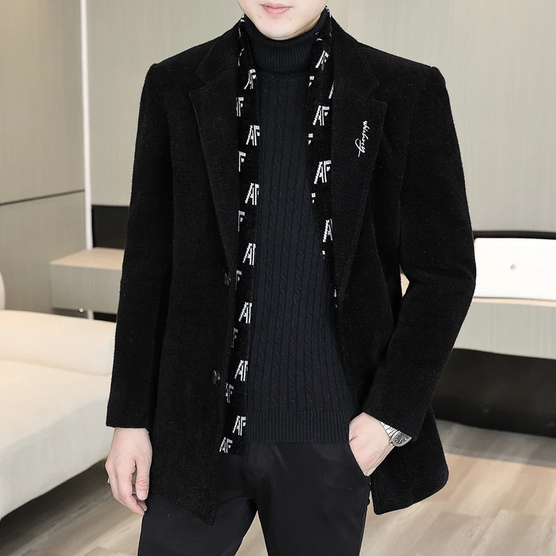 الخريف الشتاء معطف الصوف الرجال متوسطة طويلة دعوى طوق سترة واقية سميكة الصوف الدافئة الأعمال عادية السترات الصوفية معطف #3