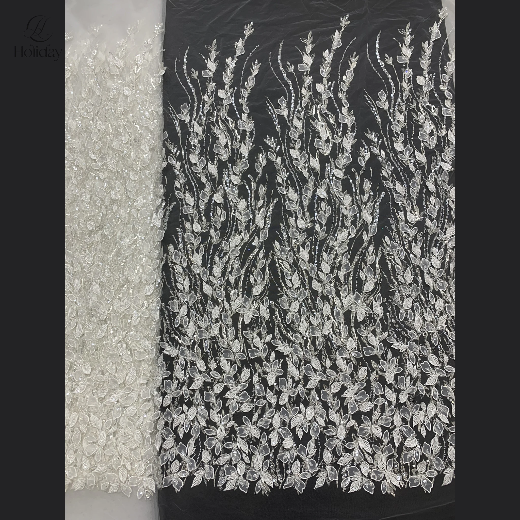 5Y/piece Wedding Dress, 3D Flower Embroidered Lace, African Sequins, Beaded Lace, French, High Quality，white