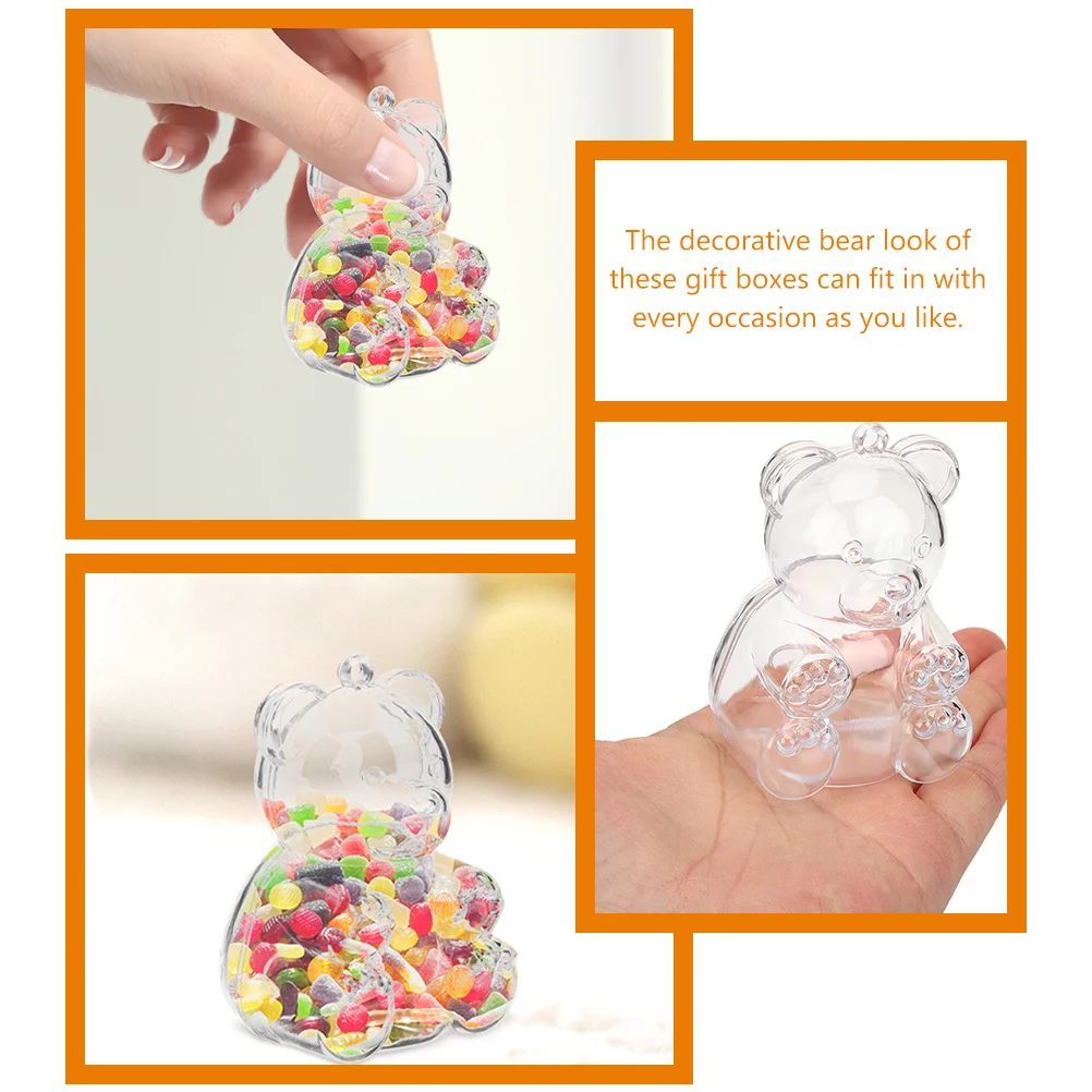 Bear-Shaped Clear Plastic Candy Boxes, 15 Pcs