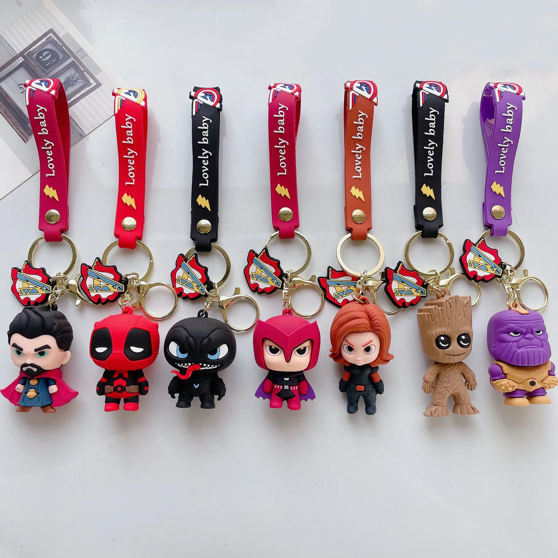 Marvel Cartoon The Avengers Keychain Venom Captain America Thor Keyring Keys Holder Gifts for Friends