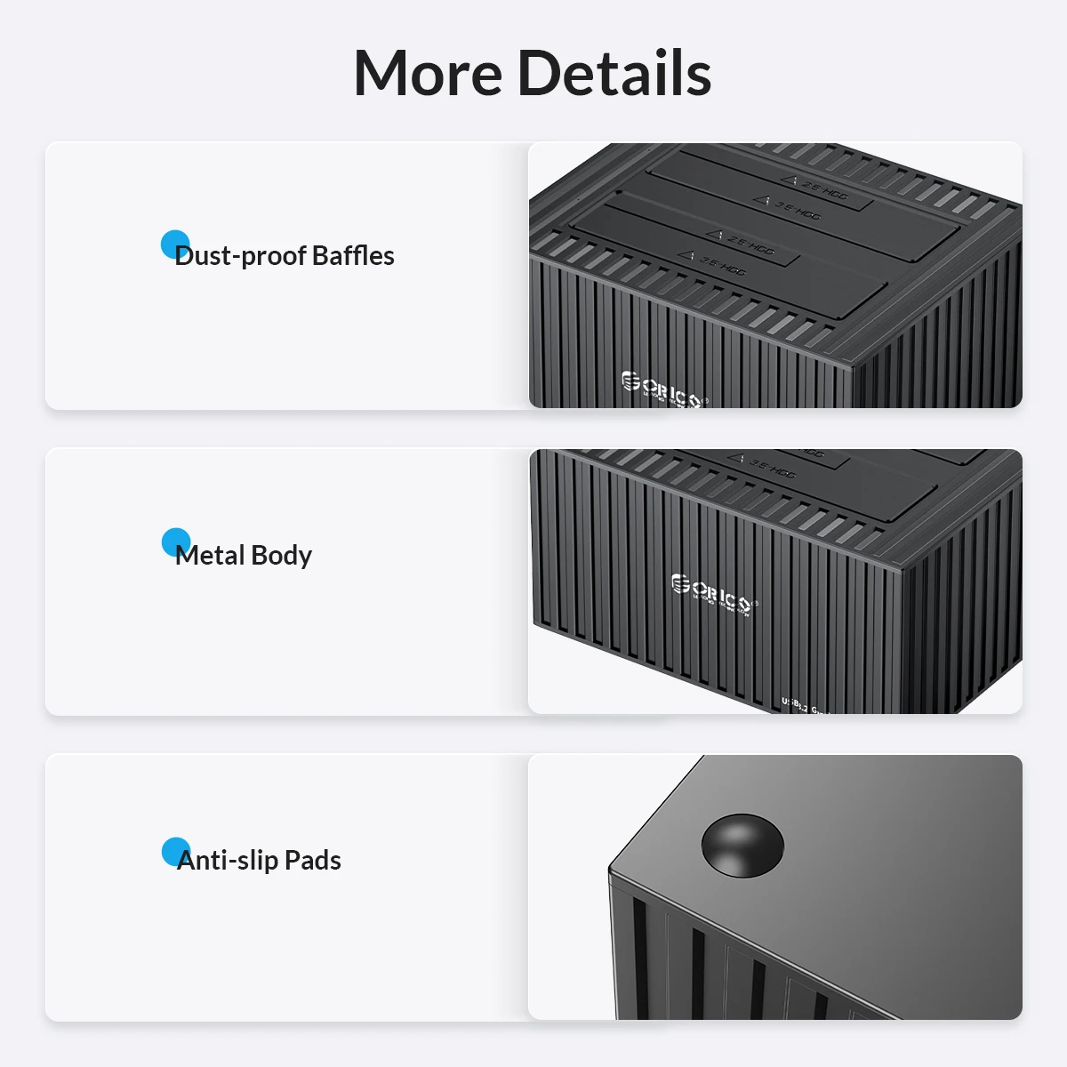 Orico 3,5 Zoll Dual-Bay Typ C 5 Gbit/s Festplatte Docking station für 2.5/3.5 "HDD/SSD mit 12 v3a Power Uasp Container Design – Detail 14