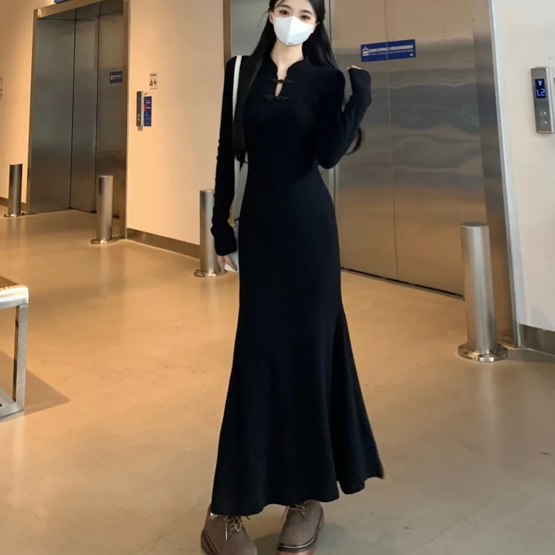 

Новое китайское стильное национальное модное улучшенное облегающее длинное платье Cheongsam для женщин, осень-зима, большие размеры, основа с застежкой на талии M