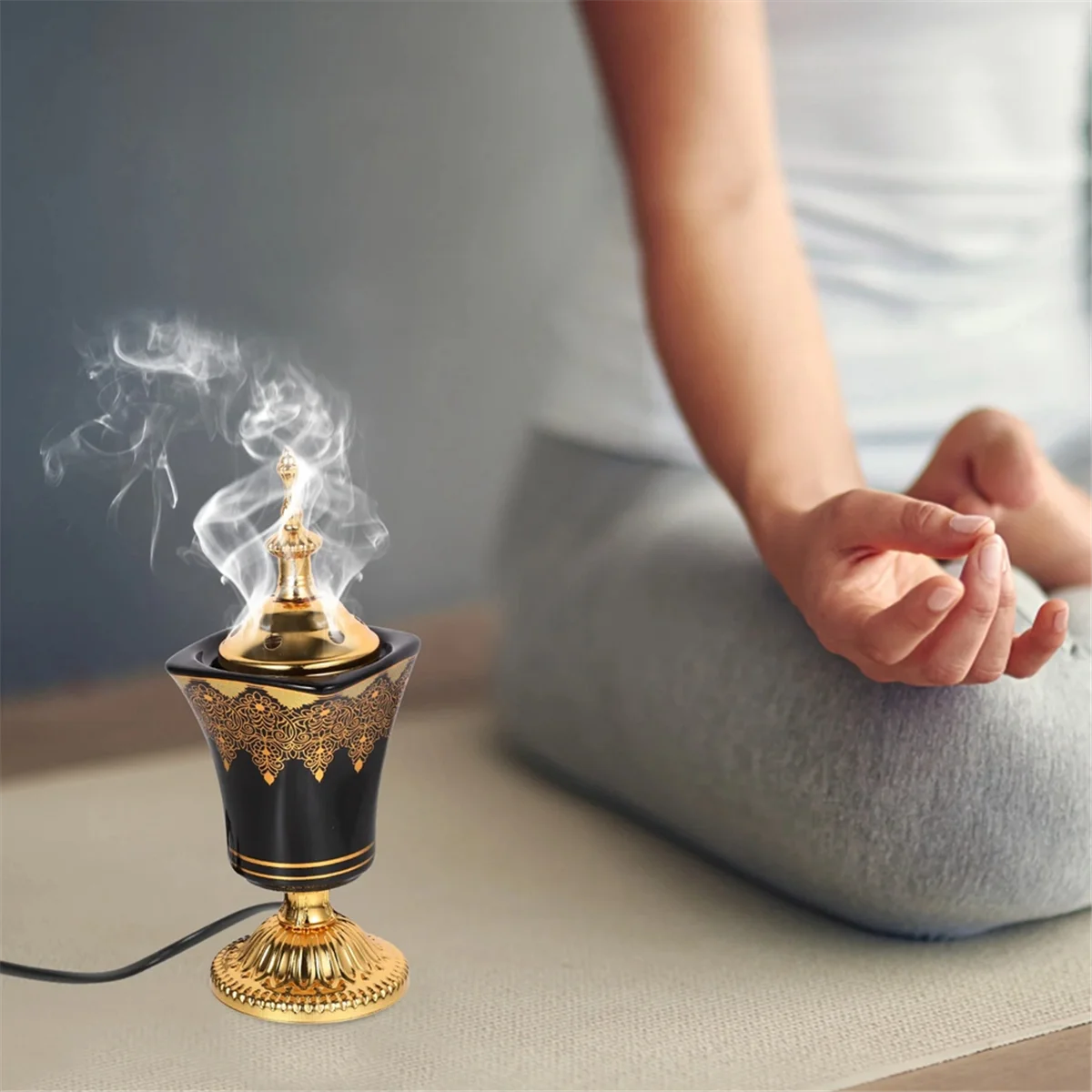 A44TElectric Incense Burner Frankincense Incense Holder Vintage Arabic Censer Burner Home Office Yoga Spa Ornament EU Plug