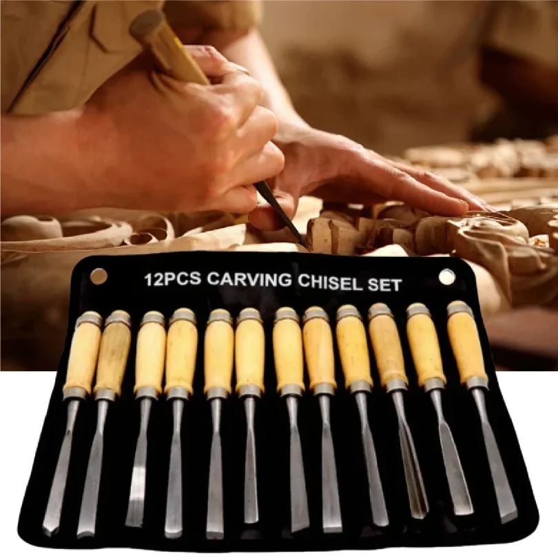 

12pcs Professional Wood Carving Sharp Hand Chisel, Woodworking Gouges for Beginners Hobbyists and Professionals with Black Case