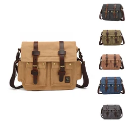 Vintage men's travel crossbody bag Canvas with Mad Horse Messenger Bag for men and women casual shoulder bag