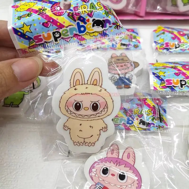 30pcs Labubu Pencil Eraser Stationery Cute Cartoon Rubber Pencil Eraser Children Student Stationery Gift