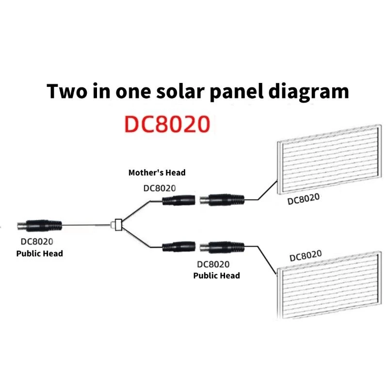 L41E 8.0x2.0mm Solar Panel Connector Charging Cable 14AWG DC8020 Power Cord 1 Male to 2 Female Extension Cord Wire Black