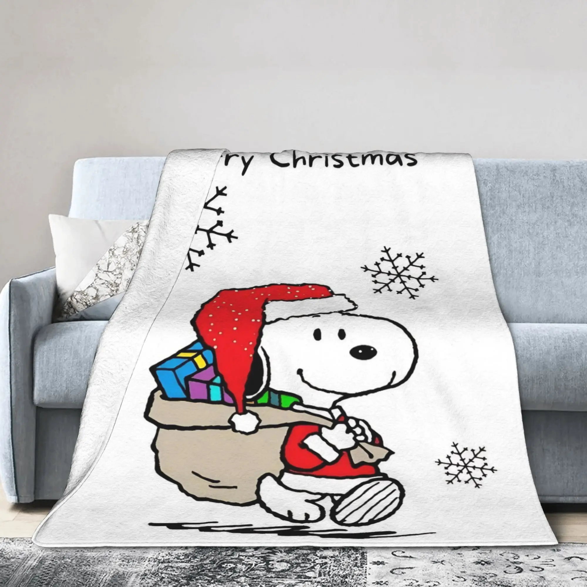 S-Snoopys Xmas Snowman Santa Blankets Flannel Summer Air Conditioning  Multi-function Soft Throw Blanket for Sofa Bedding Throws