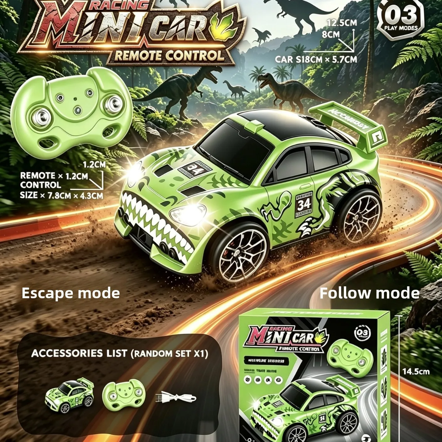 RC Drift Car Rechargeable Toy Car with Escape Follow Mode, 2.4G Remote Control Racing Vehicle, Kids Birthday Gift for Boys Girls