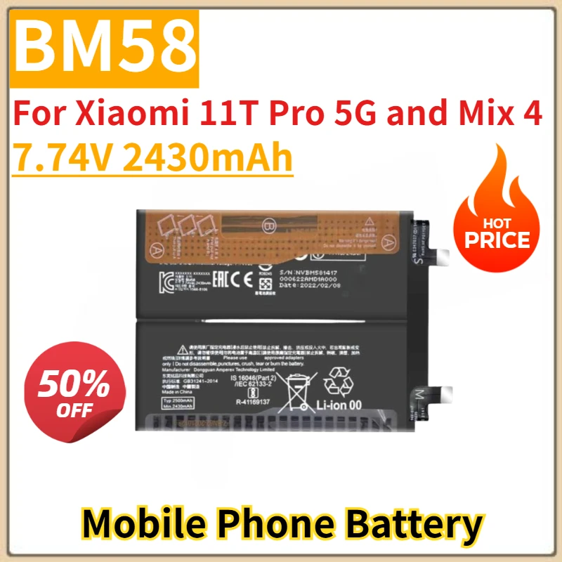 

Phone Battery 7.74V 2430mAh BM58 for Xiaomi 11T Pro 5G and Mix 4 Replacement Battery Brand New High Quality