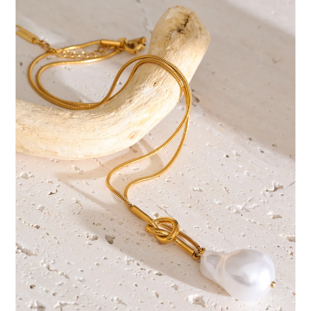 Yhpup Retro Baroque Simulated Pearls Geometric Pendant Necklace Fashion Chic Collar Neck Necklace Recommend Accessories