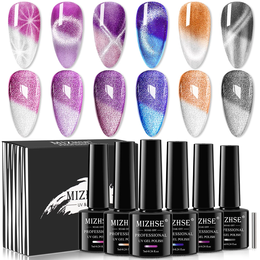 

MIZHSE 12PCS Temperature Color-changing Gel Cat Magnetic Semi Permanent Dynamic Reflective Diamond Magnetic Varnishes Nail Art