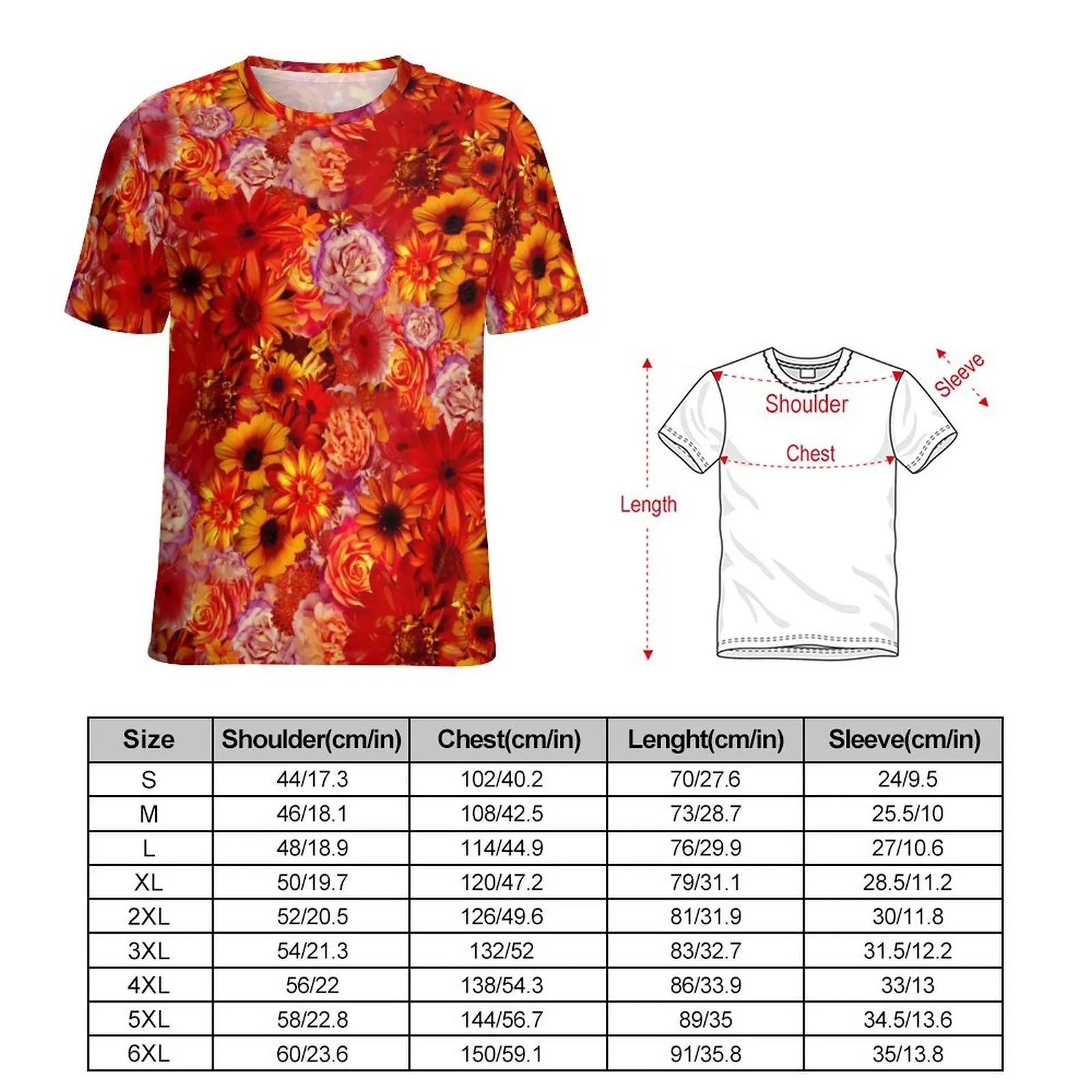 Big Size T Shirt Summer Bright Floral T Shirts Red Daisies Y2K Fun O-Neck Tee Shirt Man Harajuku Graphic Tops