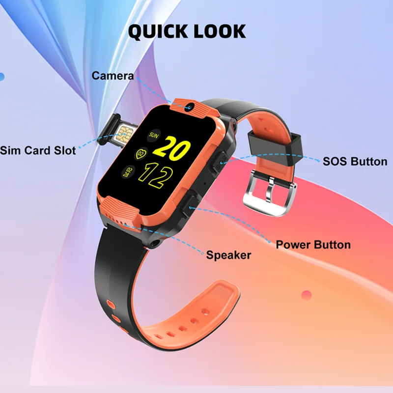 Montre connectée 4G pour enfants, smartwatch, prenant en charge LBS, GPS, Wi-Fi, localisation, appel vidéo SOS, avec carte Epicard