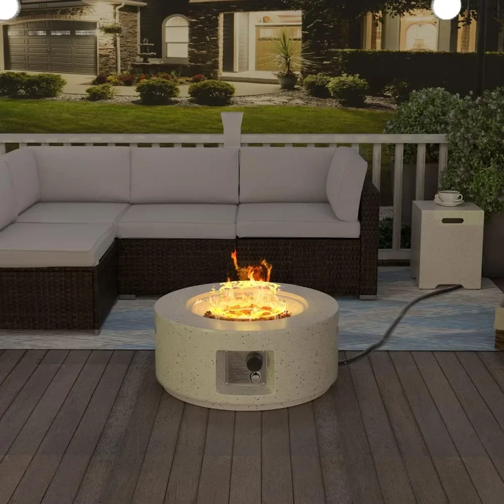 Outdoor Propane Fire Pit, 40,000 BTU Gas Fire Table Smokeless Firepit Furniture with Tank Cover,Lava Rocks &Rain Cover, Fire Pit