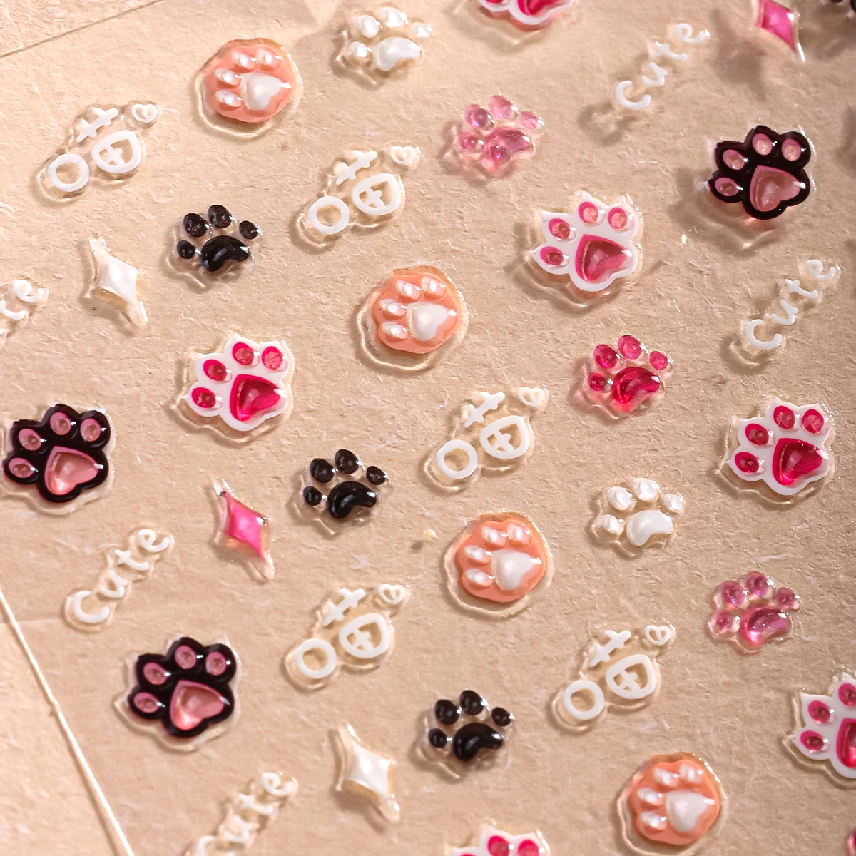 5D Cute Cat Jelly Nail Art Stickers Cartoon Cat's Paw Fruit Star Design Self-Adhesive Nail Sticker DIY Manicure Decoration Decal