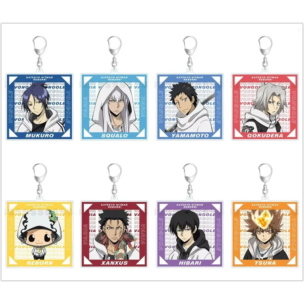 Anime Belphegor Hibari XANXUS Mukuro Squalo Tsuna Gokudera Keychain Doll Game Acrylic Keyring Pendant for Gift