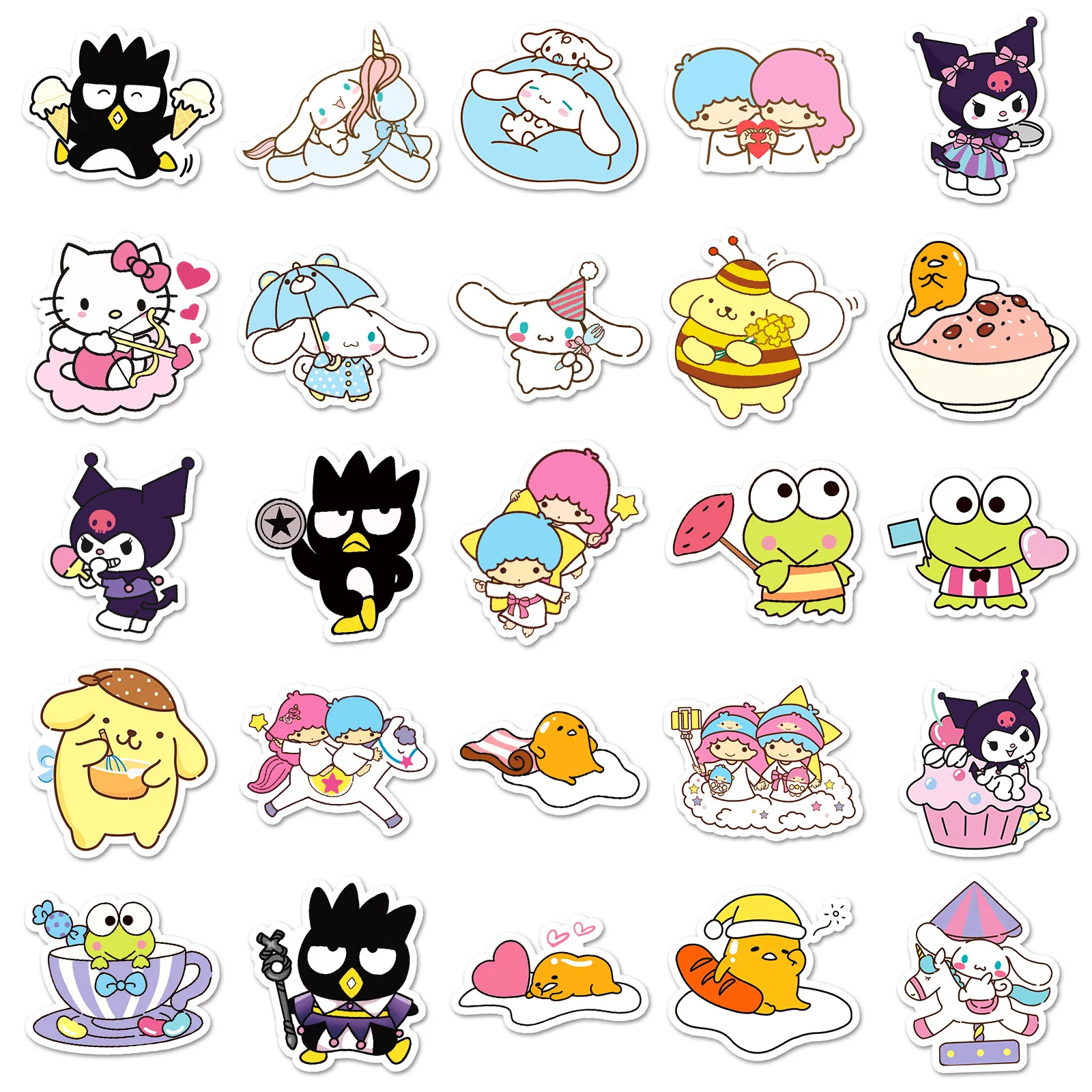 50Pcs/Set Sanrio Mixed Stickers Cartoon Cute Cinnamoroll Cool Penguin Waterproof Decorative Stationery Stickers