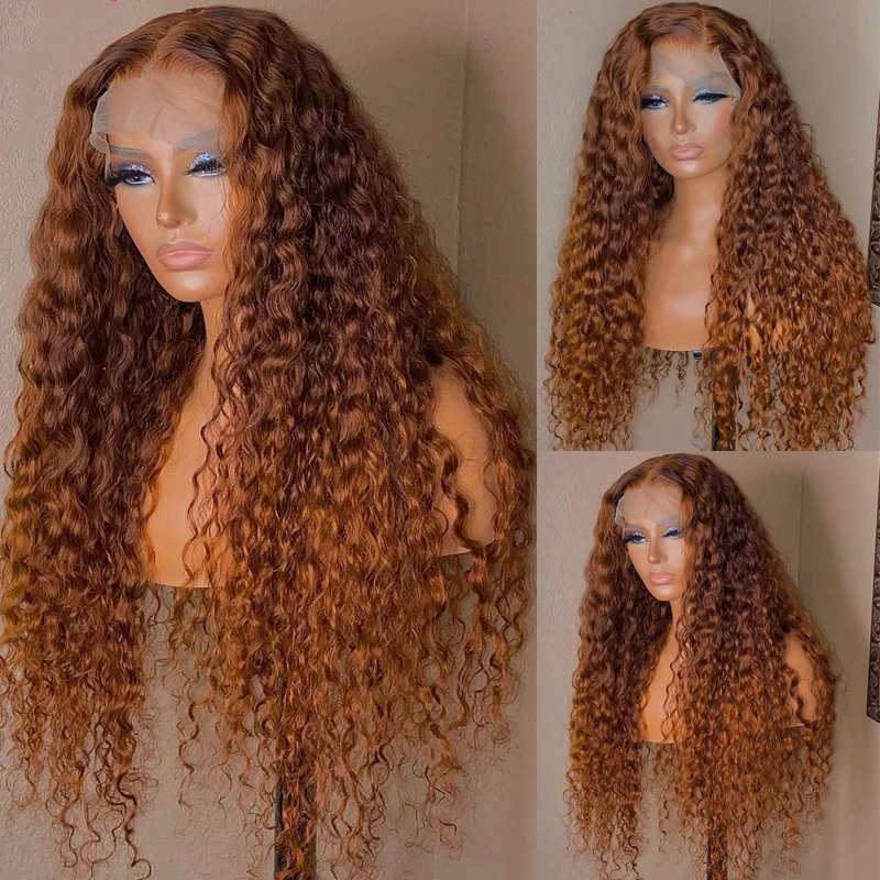 Preplucked 26“ Long Ginger Brown Honey Blonde 180%Density Glueless Kinky Curly Lace Front Wig For Black Women BabyHair Daily
