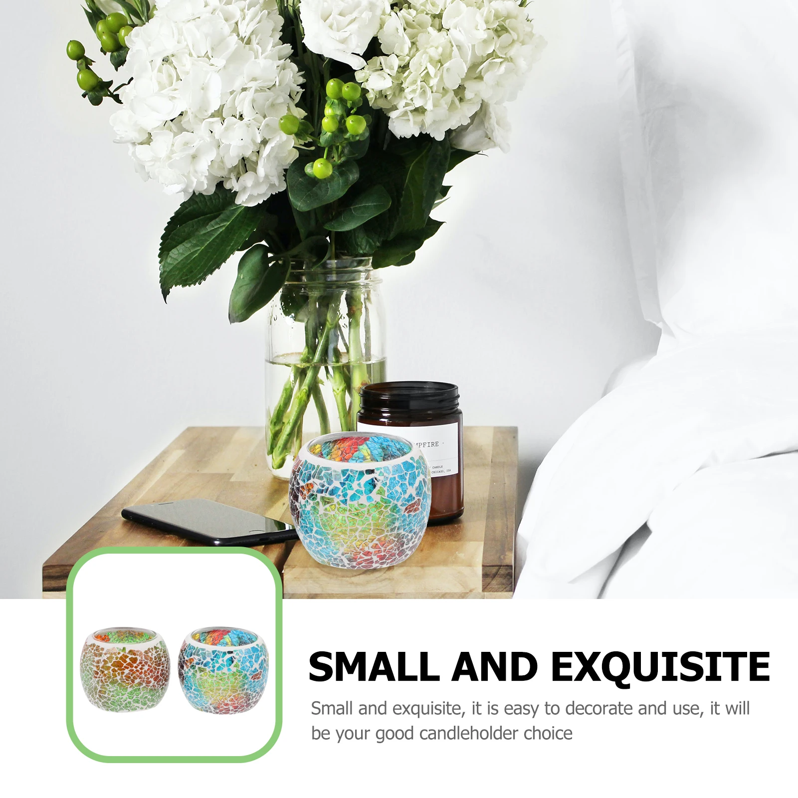

2Pcs Mosaic Candleholder Artistic Glass Craft Cup Strong Durability Not Easy to Deform Or Break Glass Cup