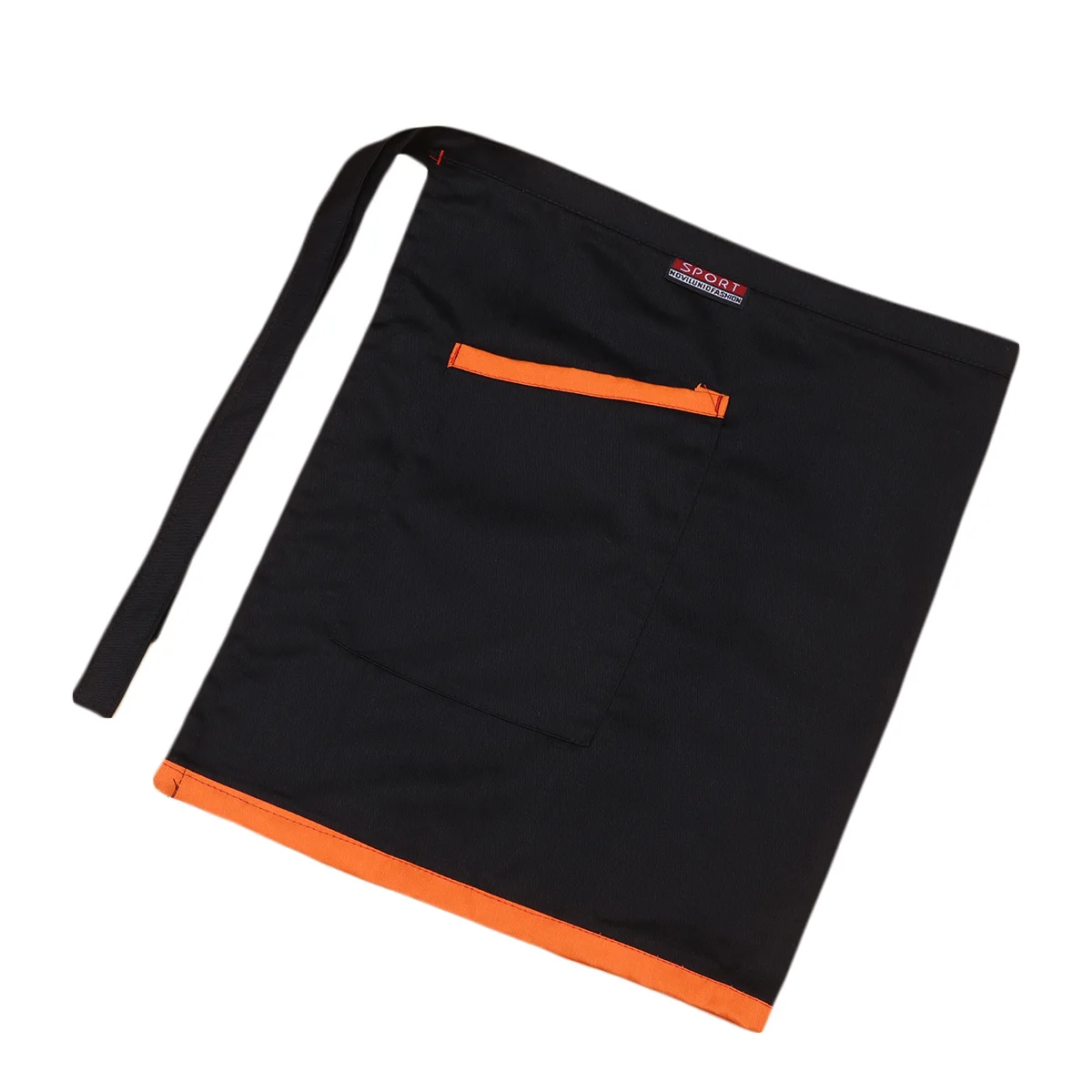 

Unisex Short Apron Free Size Black Orange Rim Pockets Cafe Restaurant Kitchen Wear Dirt Oil Splashing Protection