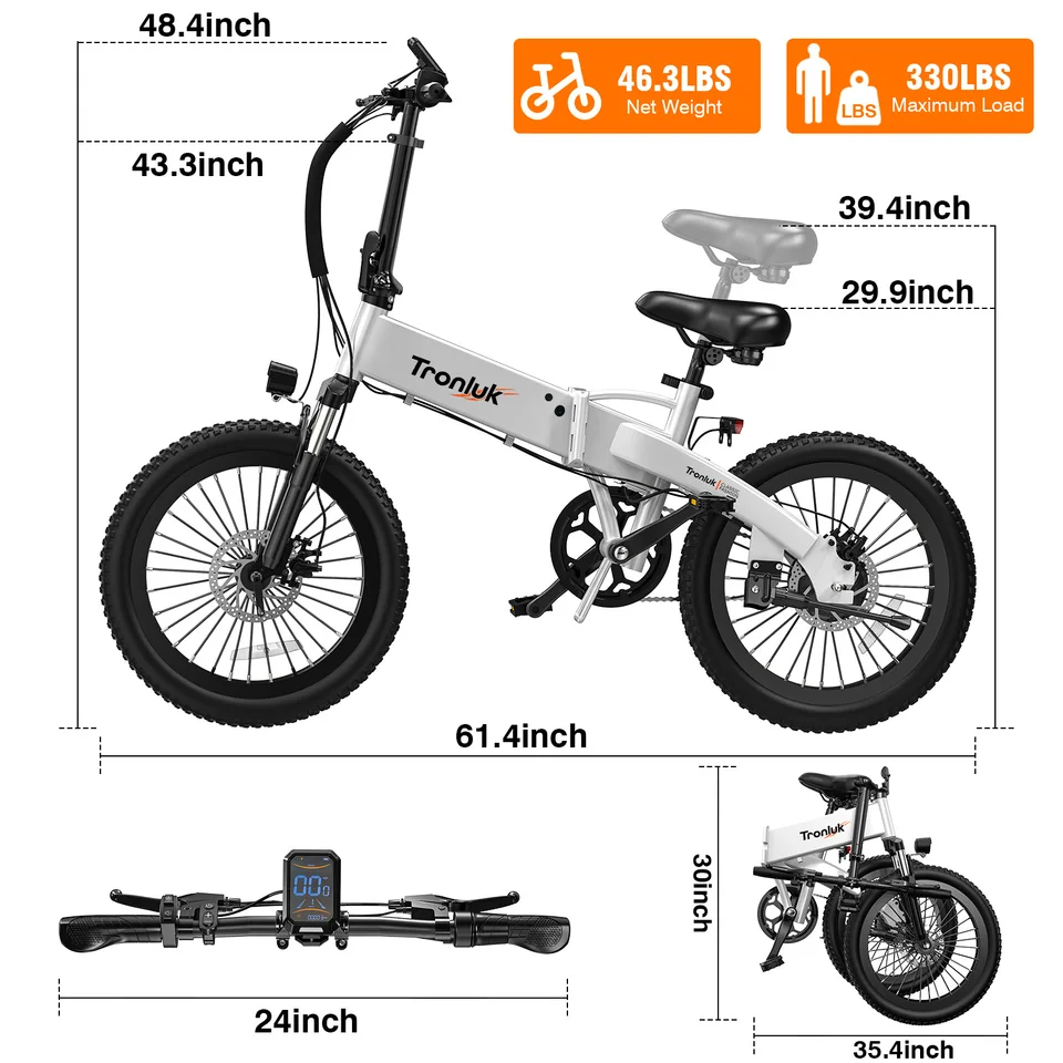 Youth adult electric bicycle 720W peak 48V12AH 20 inch * 2.4 road tire 5-speed with assisted riding 20MPH urban commuting image 5