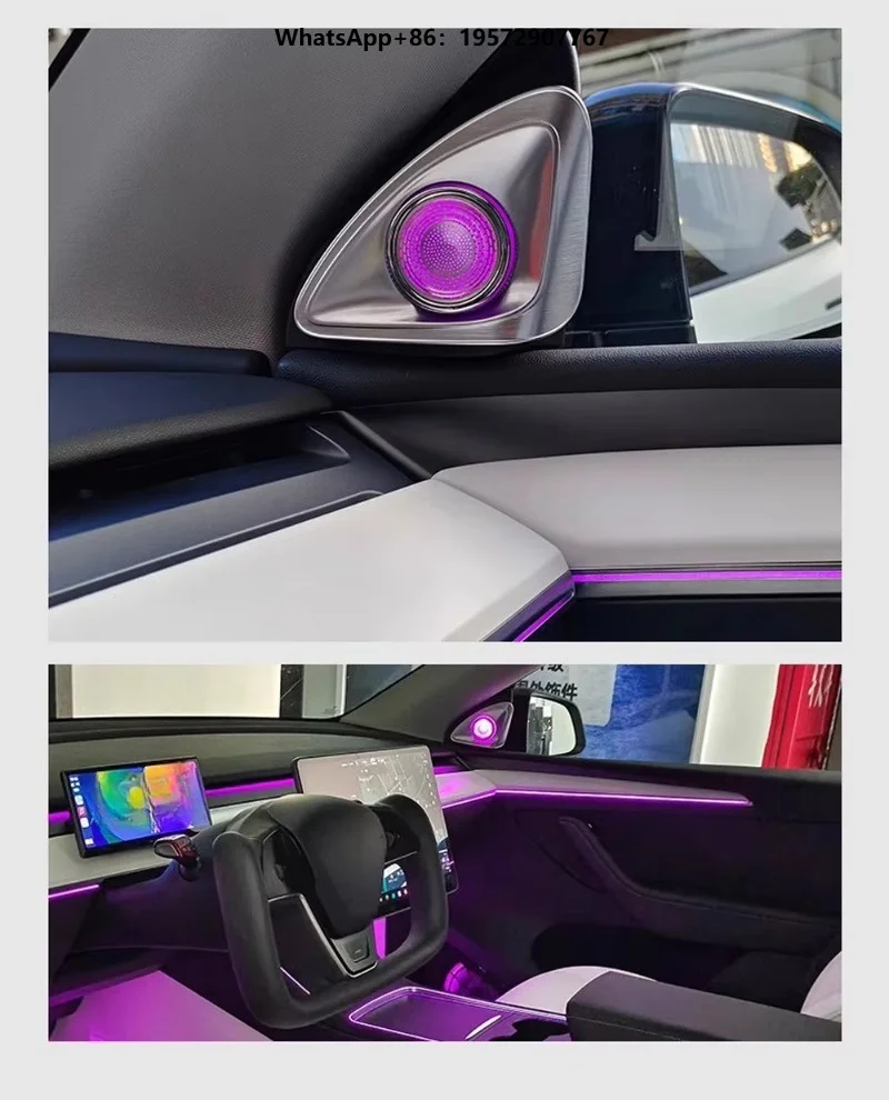Upgrade LED 4D Rotary Horn Tweeter Front Speaker Ambient Light for  Model 3/Y Interior Lighting 64 Colors