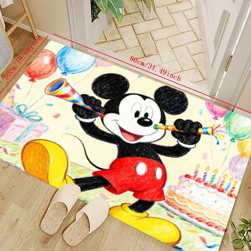 

1PC Cute Cartoon Mickey Mouse Birthday Party Celebration Floor Mat, Festive Non-slip Absorbent Area Rug, Soft Washable Decorativ